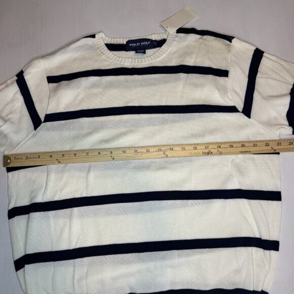 VINTAGE NWT Ralph Lauren Polo Golf Cotton Sweater Large Striped Crewneck Navy - Picture 6 of 10